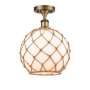 Innovations Lighting Large Farmhouse Rope 10" Wide Semi-Flush Ceiling Fixture Brushed Brass / White Glass with Brown Rope