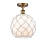 Innovations Lighting Large Farmhouse Rope 10" Wide Semi-Flush Ceiling Fixture Brushed Brass / White Glass with White Rope