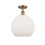 Innovations Lighting Athens 12" Wide Semi-Flush Globe Ceiling Fixture Brushed Brass / Matte White