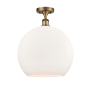Innovations Lighting Athens 14" Wide Semi-Flush Globe Ceiling Fixture Brushed Brass / Matte White