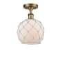 Innovations Lighting Farmhouse Rope 8" Wide Semi-Flush Ceiling Fixture Brushed Brass / White Glass with White Rope