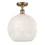 Innovations Lighting White Mouchette 12" Wide Semi-Flush Ceiling Fixture Brushed Brass