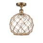 Innovations Lighting Large Farmhouse Rope 10" Wide Semi-Flush Ceiling Fixture Brushed Brass / Clear Glass with Brown Rope