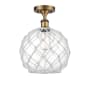 Innovations Lighting Large Farmhouse Rope 10" Wide Semi-Flush Ceiling Fixture Brushed Brass / Clear Glass with White Rope