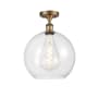 Innovations Lighting Athens 12" Wide Semi-Flush Globe Ceiling Fixture Brushed Brass / Clear