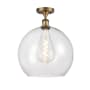 Innovations Lighting Athens 14" Wide Semi-Flush Globe Ceiling Fixture Brushed Brass / Clear
