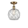 Innovations Lighting Farmhouse Rope 8" Wide Semi-Flush Ceiling Fixture Brushed Brass / Clear Glass with White Rope