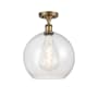 Innovations Lighting Athens 12" Wide Semi-Flush Globe Ceiling Fixture Brushed Brass / Seedy