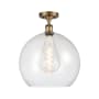 Innovations Lighting Athens 14" Wide Semi-Flush Globe Ceiling Fixture Brushed Brass / Seedy