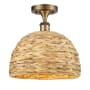 Innovations Lighting Woven Rattan 12" Wide Semi-flush Ceiling Fixture Brushed Brass / Natural