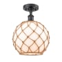 Innovations Lighting Large Farmhouse Rope 10" Wide Semi-Flush Ceiling Fixture Matte Black / White Glass with Brown Rope