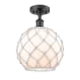 Innovations Lighting Large Farmhouse Rope 10" Wide Semi-Flush Ceiling Fixture Matte Black / White Glass with White Rope