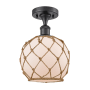 Innovations Lighting Farmhouse Rope 8" Wide Semi-Flush Ceiling Fixture Matte Black / White Glass with Brown Rope