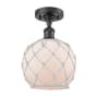 Innovations Lighting Farmhouse Rope 8" Wide Semi-Flush Ceiling Fixture Matte Black / White Glass with White Rope