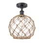 Innovations Lighting Large Farmhouse Rope 10" Wide Semi-Flush Ceiling Fixture Matte Black / Clear Glass with Brown Rope