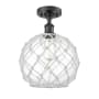 Innovations Lighting Large Farmhouse Rope 10" Wide Semi-Flush Ceiling Fixture Matte Black / Clear Glass with White Rope