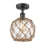 Innovations Lighting Farmhouse Rope 8" Wide Semi-Flush Ceiling Fixture Matte Black / Clear Glass with Brown Rope
