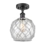 Innovations Lighting Farmhouse Rope 8" Wide Semi-Flush Ceiling Fixture Matte Black / Clear Glass with White Rope