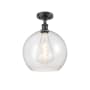Innovations Lighting Athens 12" Wide Semi-Flush Globe Ceiling Fixture Matte Black / Seedy