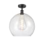 Innovations Lighting Athens 14" Wide Semi-Flush Globe Ceiling Fixture Matte Black / Seedy