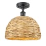Innovations Lighting Woven Rattan 12" Wide Semi-flush Ceiling Fixture Matte Black / Natural