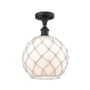 Innovations Lighting Large Farmhouse Rope 10" Wide Semi-Flush Ceiling Fixture Oil Rubbed Bronze / White Glass with White Rope