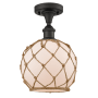 Innovations Lighting Farmhouse Rope 8" Wide Semi-Flush Ceiling Fixture Oil Rubbed Bronze / White Glass with Brown Rope