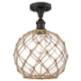 Innovations Lighting Large Farmhouse Rope 10" Wide Semi-Flush Ceiling Fixture Oil Rubbed Bronze / Clear Glass with Brown Rope