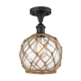 Innovations Lighting Farmhouse Rope 8" Wide Semi-Flush Ceiling Fixture Oil Rubbed Bronze / Clear Glass with Brown Rope