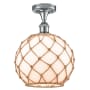 Innovations Lighting Large Farmhouse Rope 10" Wide Semi-Flush Ceiling Fixture Polished Chrome / White Glass with Brown Rope