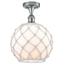 Innovations Lighting Large Farmhouse Rope 10" Wide Semi-Flush Ceiling Fixture Polished Chrome / White Glass with White Rope