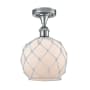 Innovations Lighting Farmhouse Rope 8" Wide Semi-Flush Ceiling Fixture Polished Chrome / White Glass with White Rope
