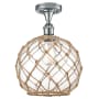 Innovations Lighting Large Farmhouse Rope 10" Wide Semi-Flush Ceiling Fixture Polished Chrome / Clear Glass with Brown Rope
