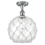 Innovations Lighting Large Farmhouse Rope 10" Wide Semi-Flush Ceiling Fixture Polished Chrome / Clear Glass with White Rope