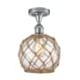 Innovations Lighting Farmhouse Rope 8" Wide Semi-Flush Ceiling Fixture Polished Chrome / Clear Glass with Brown Rope