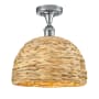 Innovations Lighting Woven Rattan 12" Wide Semi-flush Ceiling Fixture Polished Chrome / Natural
