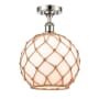 Innovations Lighting Large Farmhouse Rope 10" Wide Semi-Flush Ceiling Fixture Polished Nickel / White Glass with Brown Rope