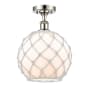 Innovations Lighting Large Farmhouse Rope 10" Wide Semi-Flush Ceiling Fixture Polished Nickel / White Glass with White Rope