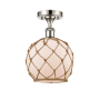 Innovations Lighting Farmhouse Rope 8" Wide Semi-Flush Ceiling Fixture Polished Nickel / White Glass with Brown Rope