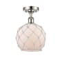 Innovations Lighting Farmhouse Rope 8" Wide Semi-Flush Ceiling Fixture Polished Nickel / White Glass with White Rope