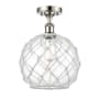 Innovations Lighting Large Farmhouse Rope 10" Wide Semi-Flush Ceiling Fixture Polished Nickel / Clear Glass with White Rope
