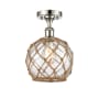 Innovations Lighting Farmhouse Rope 8" Wide Semi-Flush Ceiling Fixture Polished Nickel / Clear Glass with Brown Rope