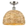 Innovations Lighting Woven Rattan 12" Wide Semi-flush Ceiling Fixture Polished Nickel / Natural
