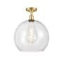 Innovations Lighting Athens 14" Wide Semi-Flush Globe Ceiling Fixture Satin Gold / Clear