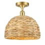 Innovations Lighting Woven Rattan 12" Wide Semi-flush Ceiling Fixture Satin Gold / Natural