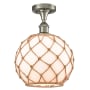 Innovations Lighting Large Farmhouse Rope 10" Wide Semi-Flush Ceiling Fixture Brushed Satin Nickel / White Glass with Brown Rope