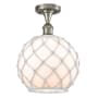 Innovations Lighting Large Farmhouse Rope 10" Wide Semi-Flush Ceiling Fixture Brushed Satin Nickel / White Glass with White Rope