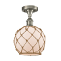 Innovations Lighting Farmhouse Rope 8" Wide Semi-Flush Ceiling Fixture Brushed Satin Nickel / White Glass with Brown Rope
