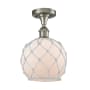 Innovations Lighting Farmhouse Rope 8" Wide Semi-Flush Ceiling Fixture Brushed Satin Nickel / White Glass with White Rope