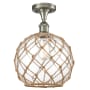 Innovations Lighting Large Farmhouse Rope 10" Wide Semi-Flush Ceiling Fixture Brushed Satin Nickel / Clear Glass with Brown Rope